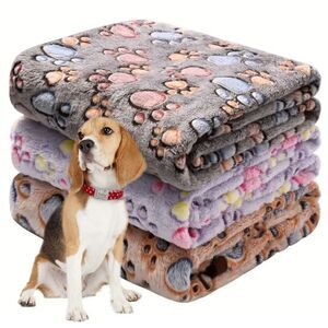 Cozy Fluffy Fleece Paw Print Cat Dog Blankets (3) Pet Bedding Multicolor XL